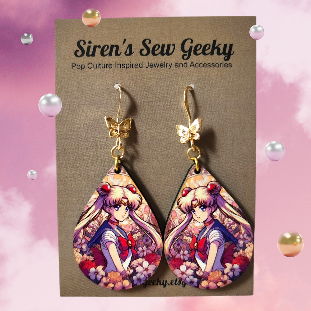 Sailor Moon Floral Fan Art Earrings